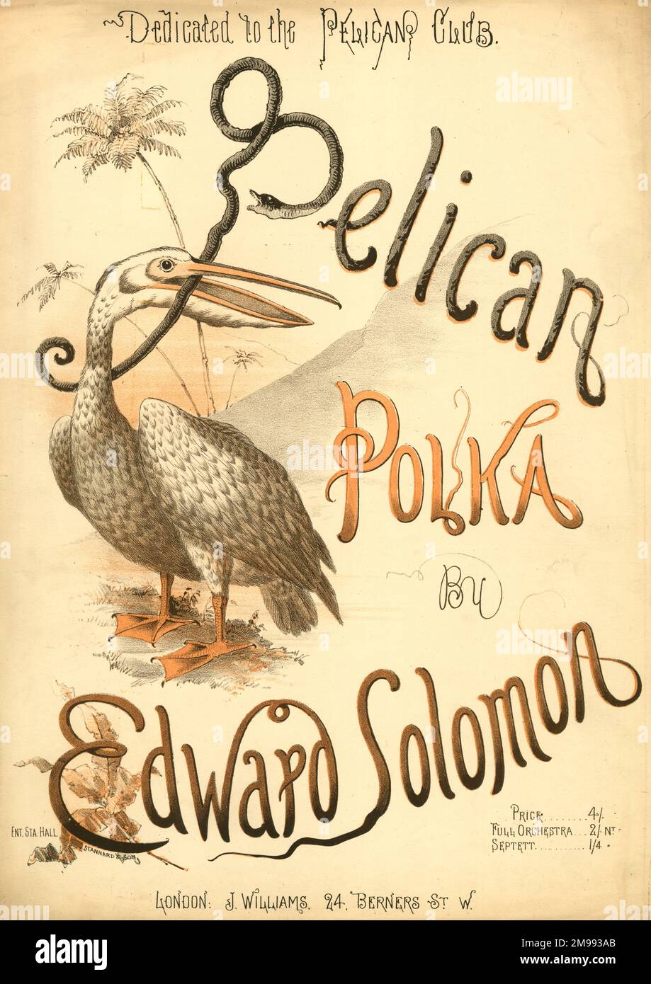 Music cover, Pelican Polka by Edward Solomon, dedicated to the Pelican Club. Stock Photo
