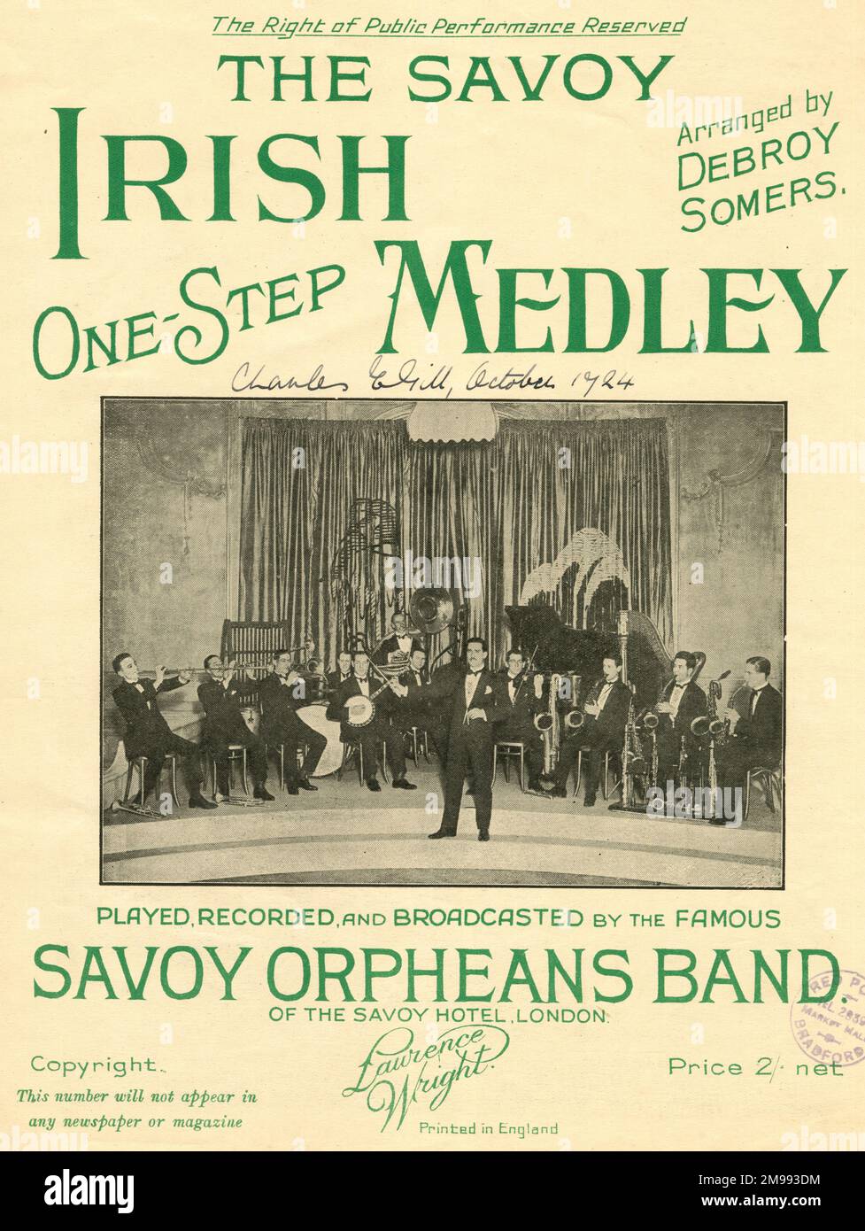 Music cover, The Savoy Orpheans Band, One-Step Irish Medley, arranged by Debroy Somers, Savoy Hotel, London. Stock Photo