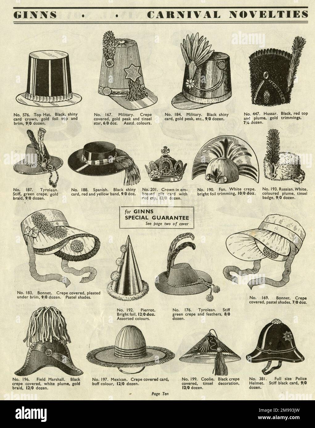 Victor G Ginn catalogue, Novelty Party Hats. Stock Photo