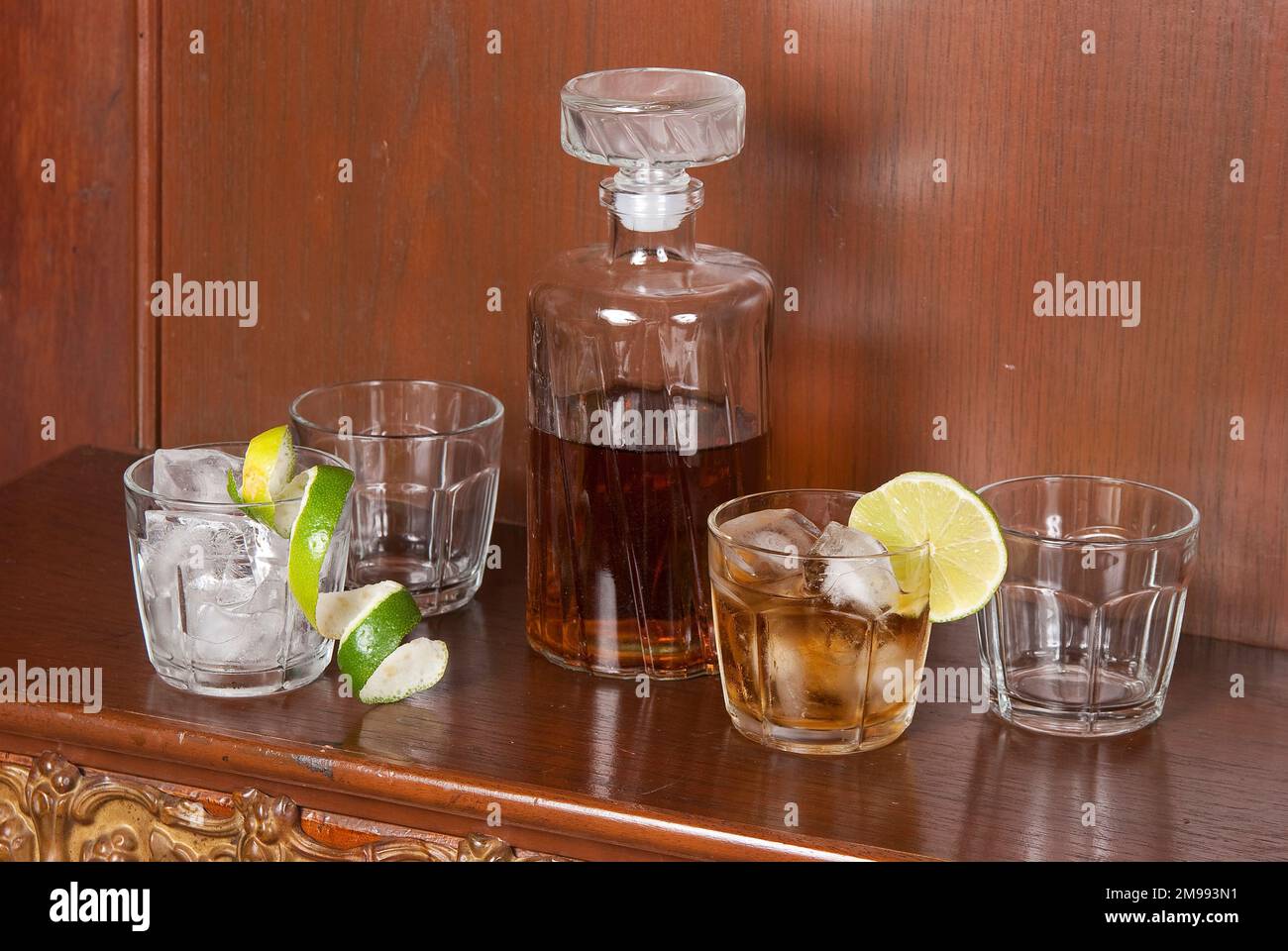 Clear Glass Decanter With Glass Beakers Stock Photo Alamy