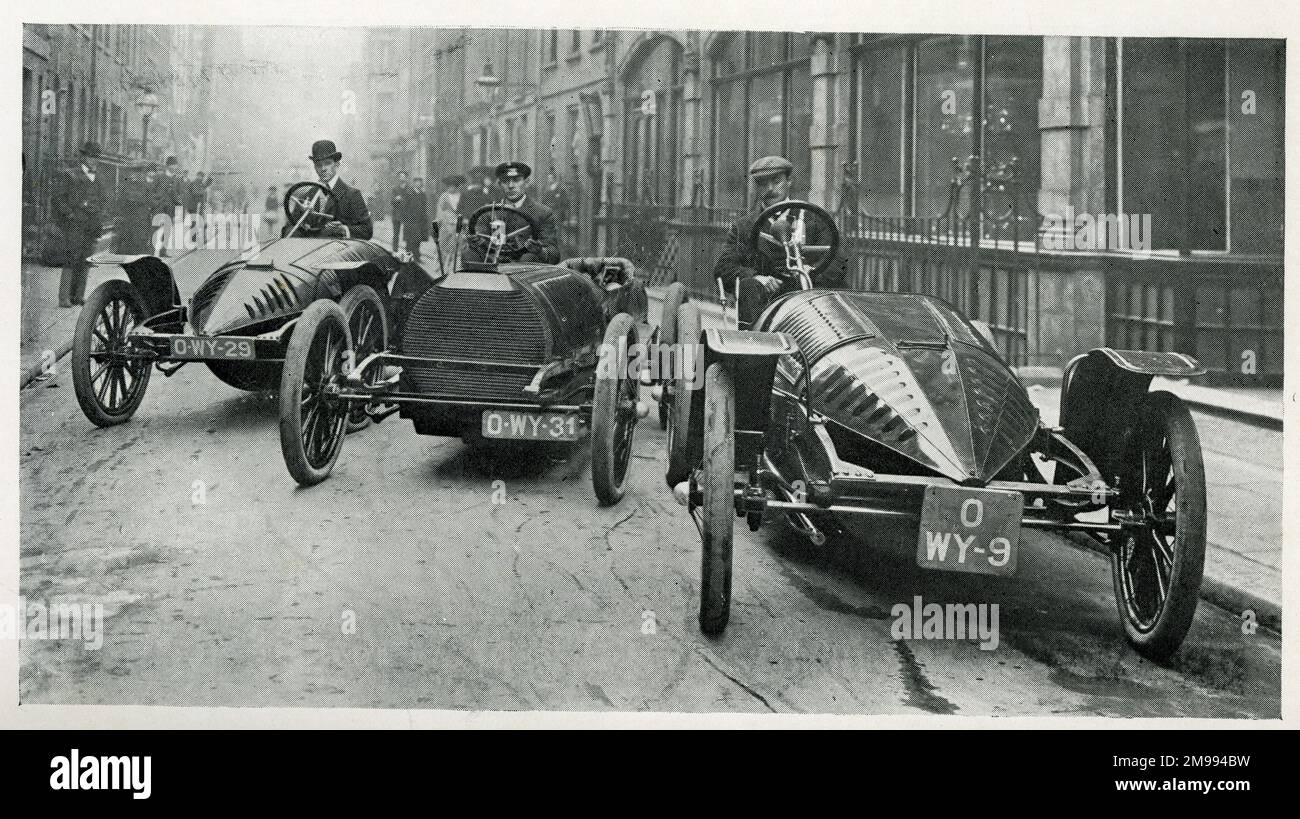 Early Motor Car Racing - Wolseley Team for the Isle of Man Eliminating Trials, 1904. Stock Photo