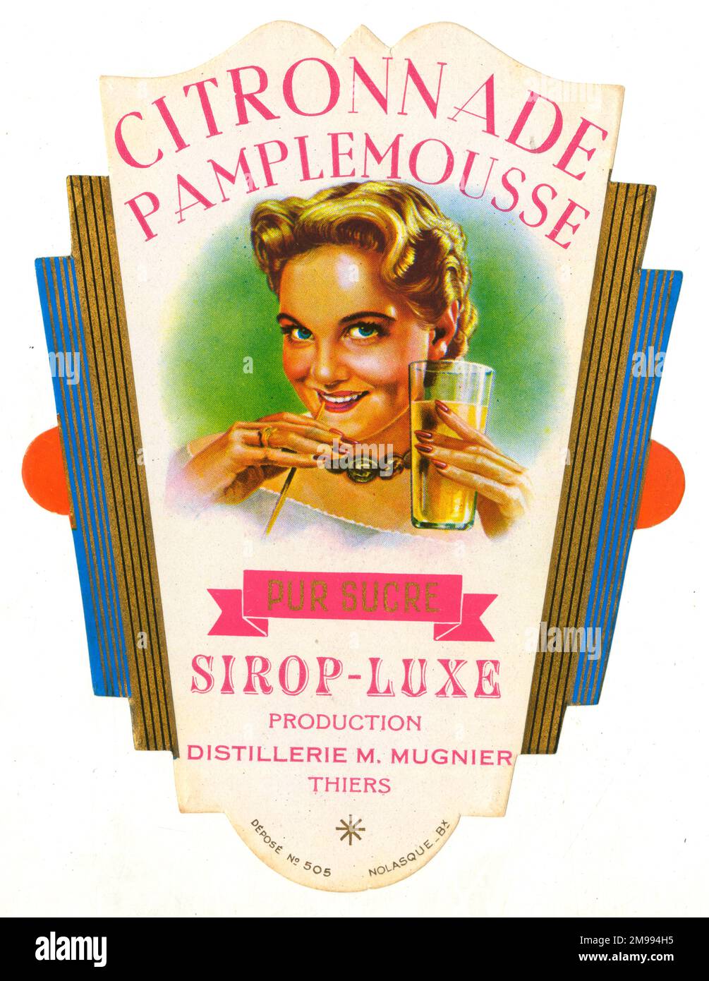 French Drinks Bottle Label, Citronnade Pamplemousse, a sweet syrup made from lemonade and grapefruit. Stock Photo