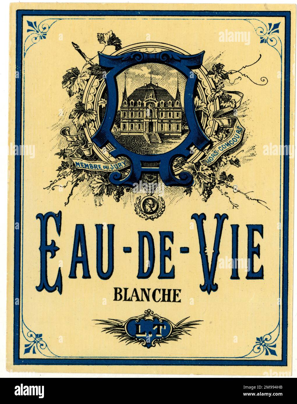 French Drinks Bottle Label, Eau-de-Vie Blanche Stock Photo - Alamy