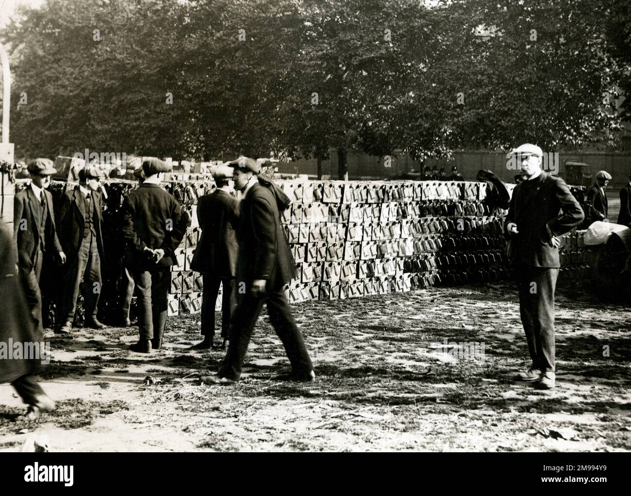 Petrol dump in Hyde Park, London during the railway strike - large quantities of petrol were distributed throughout the UK. Stock Photo