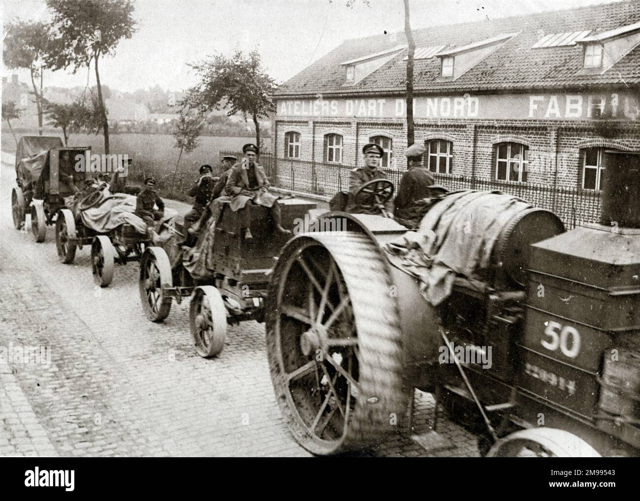 British transport pushing forward in Flanders during the First World War. Stock Photo