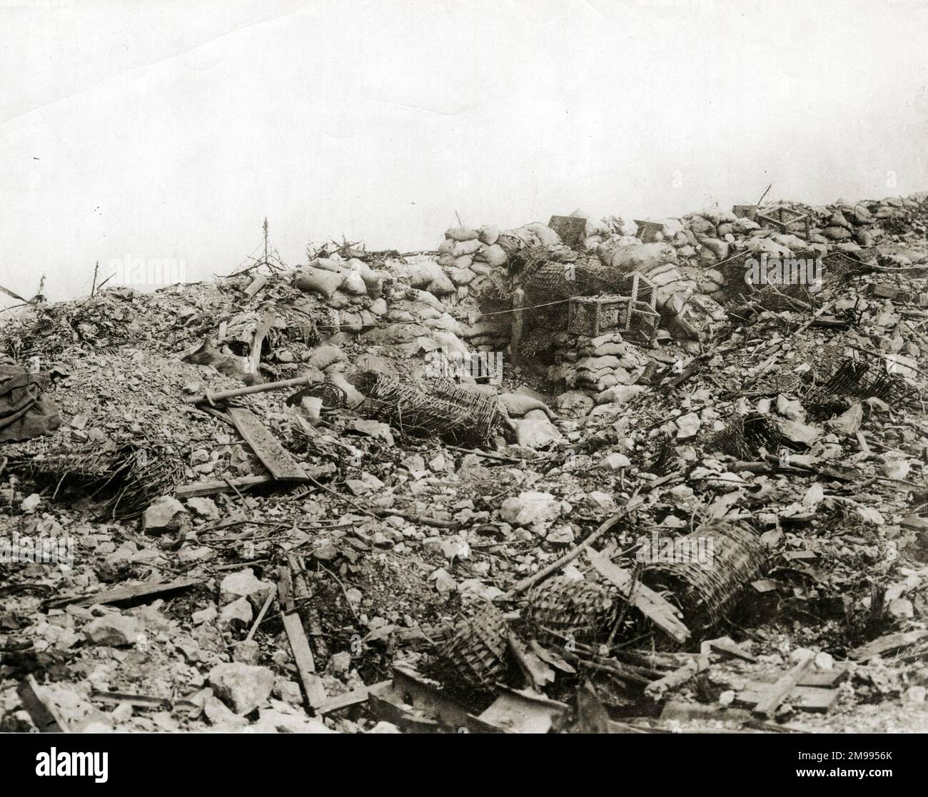 Austrian trenches destroyed by Allied action (British heavy guns and Italian artillery) during the First World War. Stock Photo