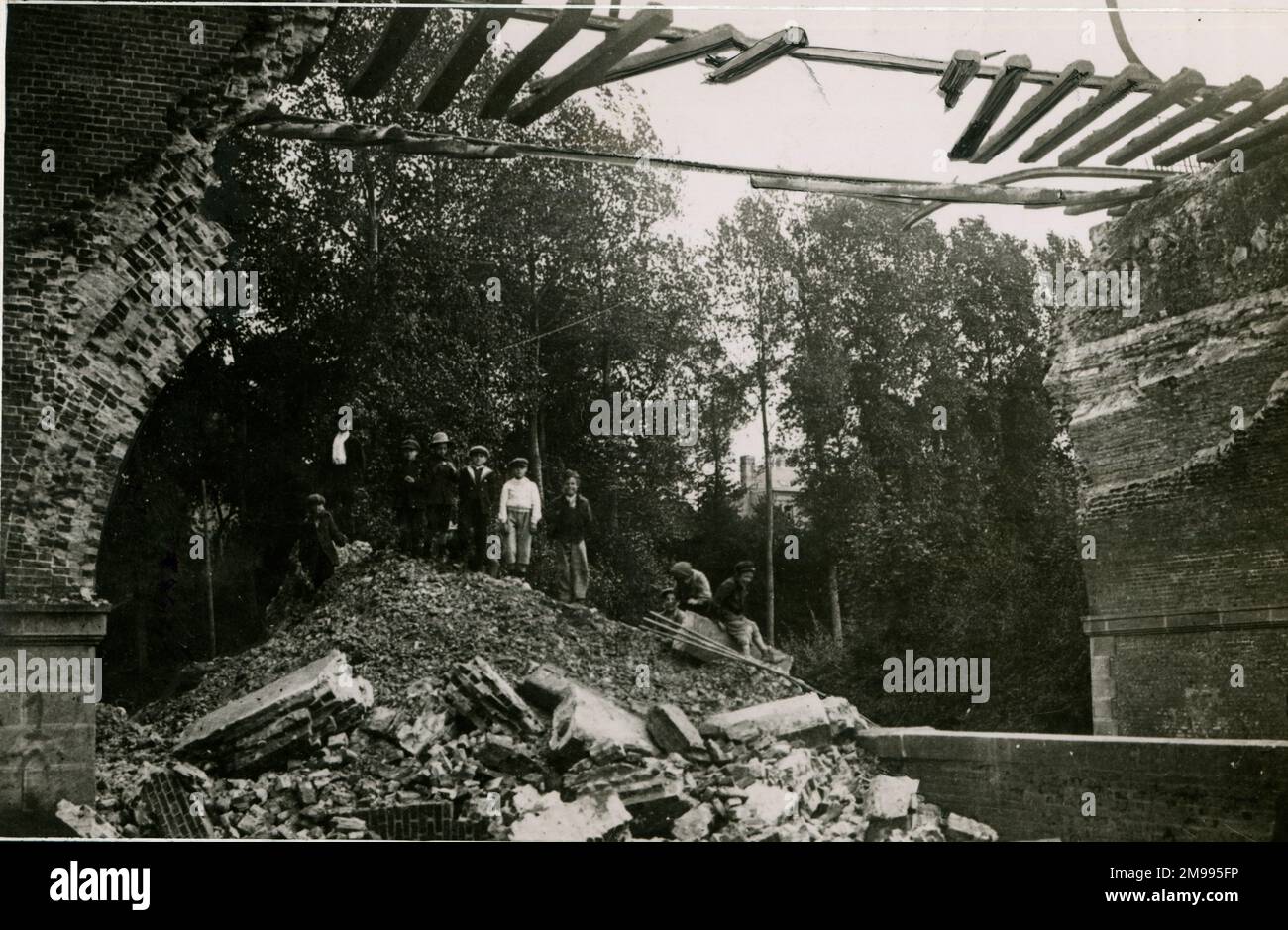 The railway to Rouen, France, in ruins during the First World War. Stock Photo