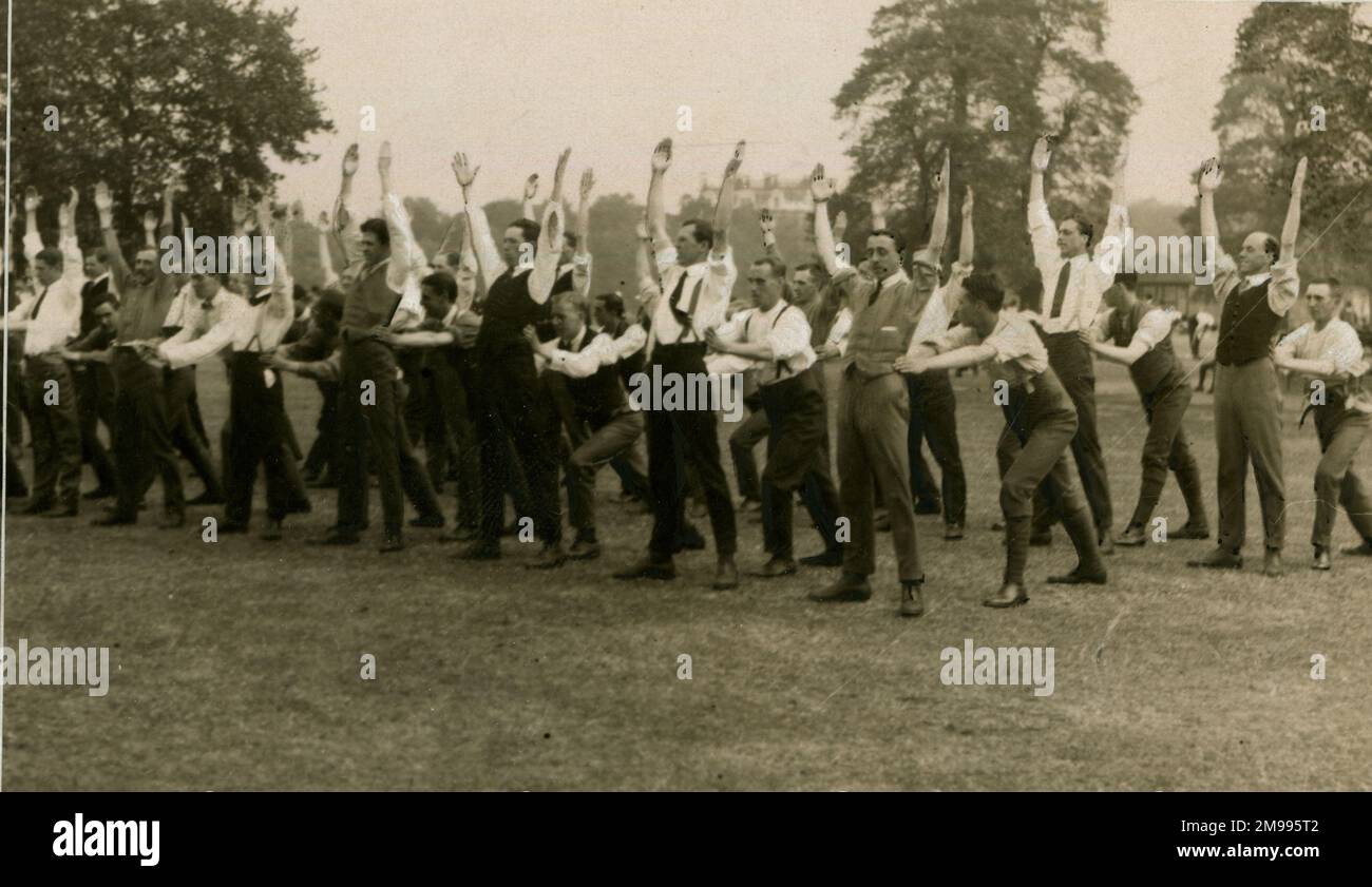 Kitchener's new recruits doing physical drill in Hyde Park, London. Stock Photo