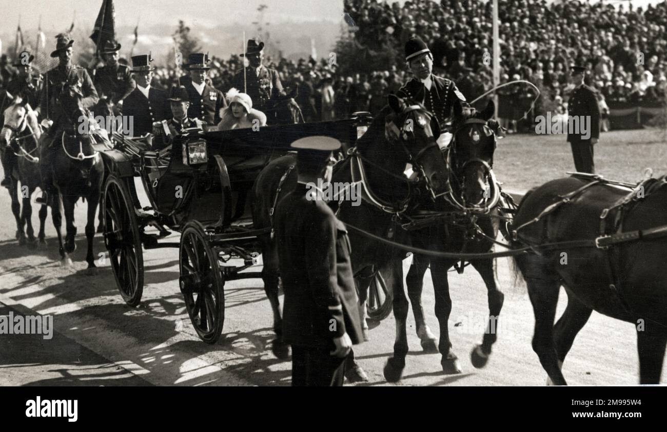 The Duke and Duchess of York, later King George VI and Queen Elizabeth, arriving to open the new Parliament House in Canberra, Australia. Stock Photo