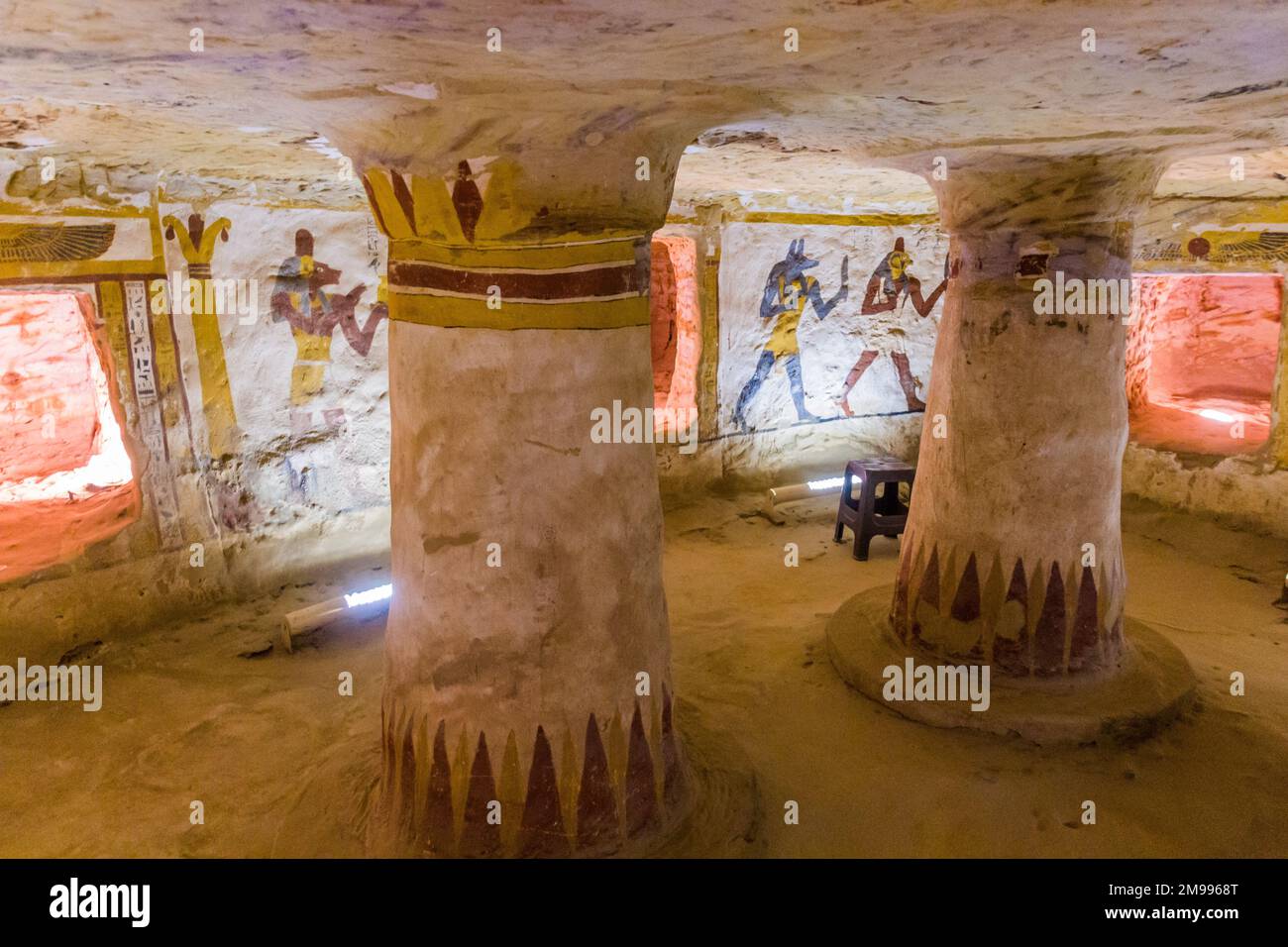 BAWITI, EGYPT - FEBRUARY 5, 2019: Interior of the Zed Amun Ef Ankh Tomb in Bahariya oasis, Egypt Stock Photo