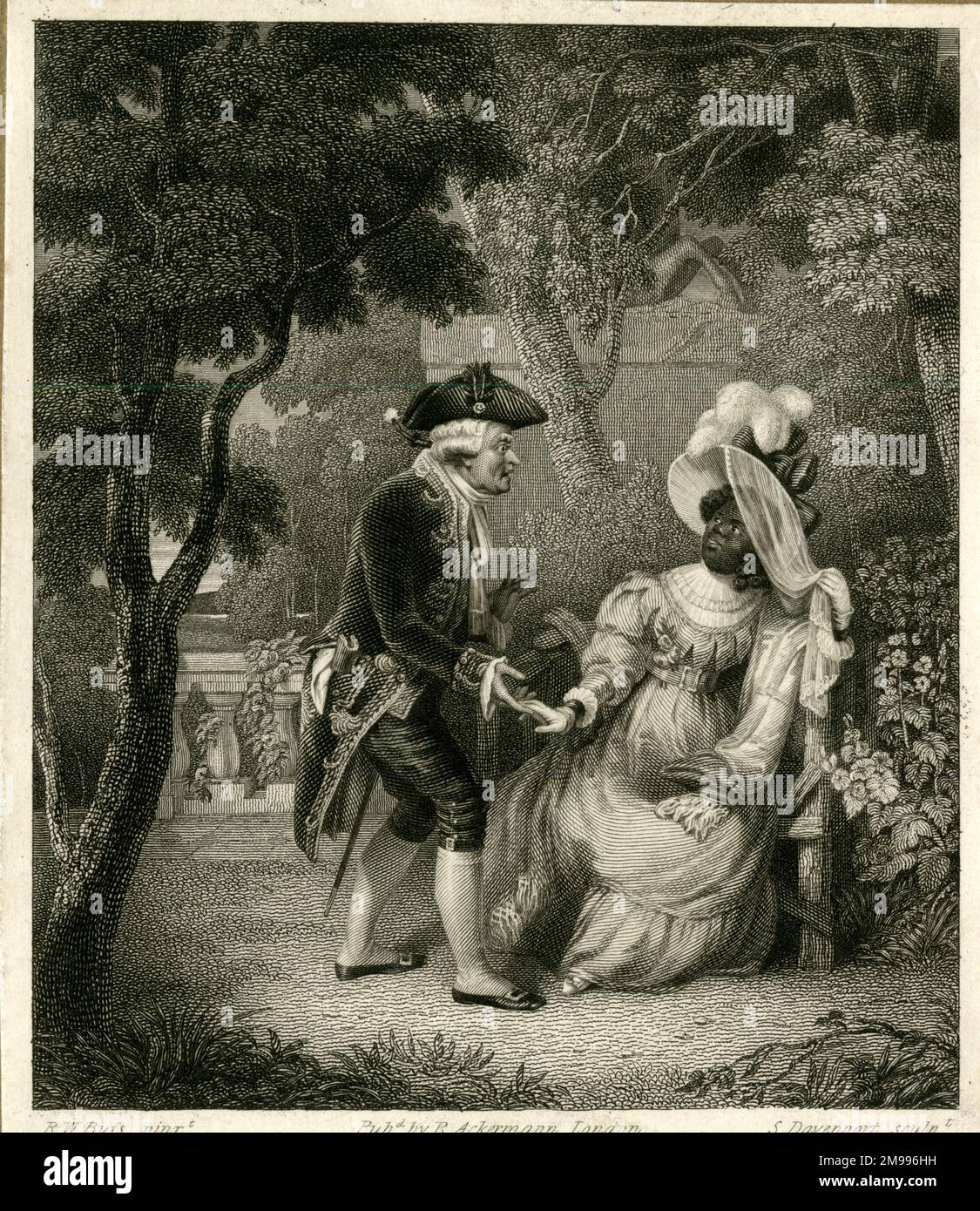 Elderly white man propositioning a black lady. Stock Photo