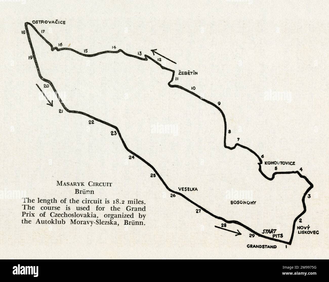 Motor racing circuit track at Masaryk, Brunn, for the Czechoslovakia Grand Prix. Stock Photo