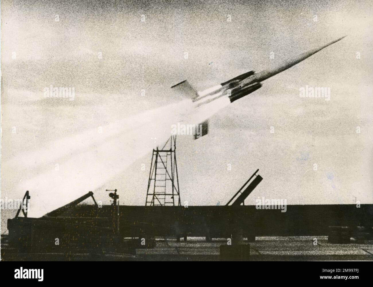 Bristol Bobbin recoverable ramjet test vehicle during launch. Stock Photo