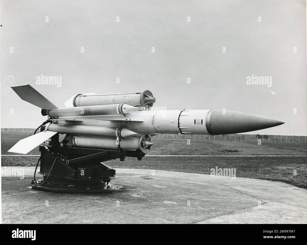 Bristol Bloodhound surface-to-air guided missile at Britain?s first guided weapons air defence station at North Coates, Lincolnshire. November 1958. Stock Photo