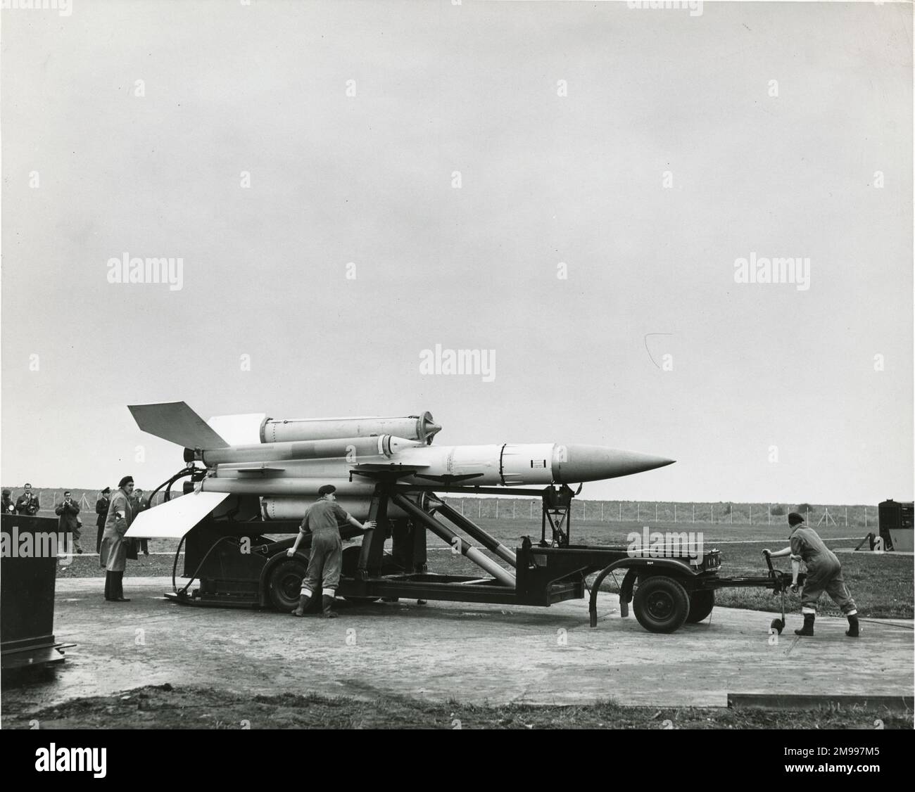 Bristol Bloodhound surface-to-air guided missile at Britain?s first guided weapons air defence station at North Coates, Lincolnshire. November 1958. Stock Photo