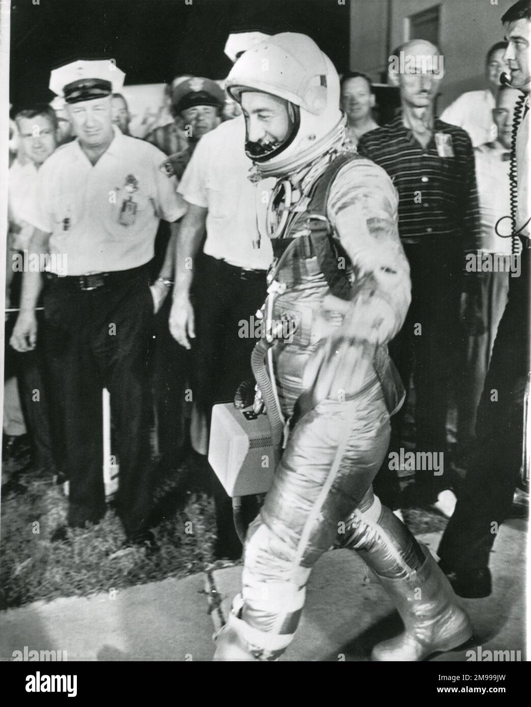 Astronaut Virgil ?Gus? Grissom leaves the hangar at Cape Canaveral prior to his delayed flight which was cancelled due to bad weather, 19 July 1961. Stock Photo
