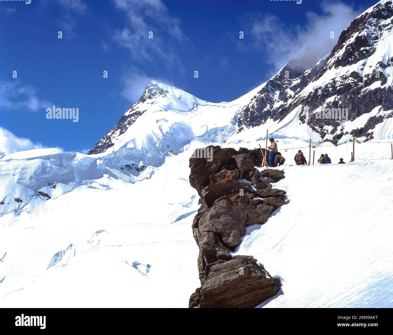 Mountain lookout from the summit of the Jungfrau, Bernese Alps, Bern, Switzerland Stock Photo