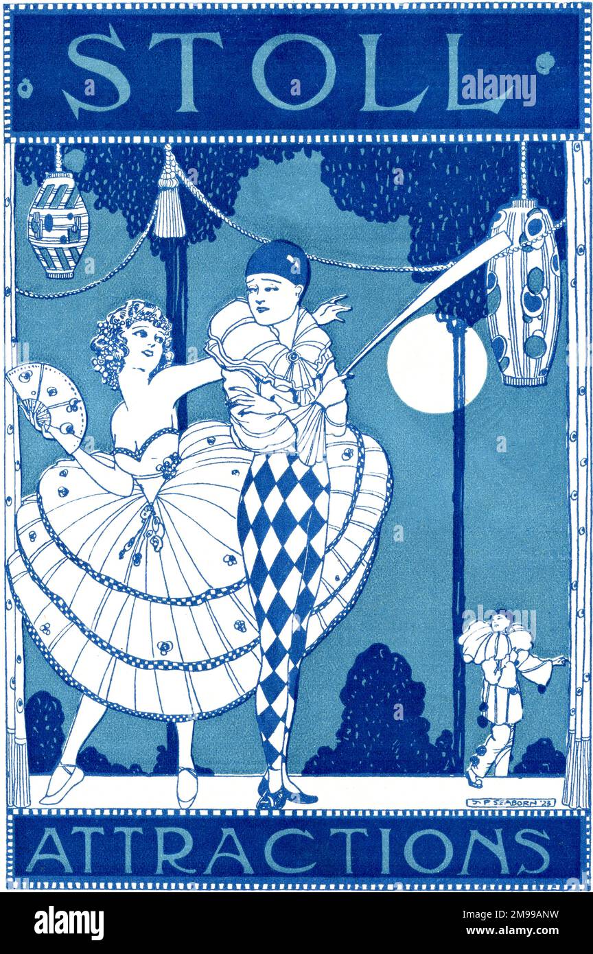 Beautiful cover of the Stoll Herald/Ardwick Green Empire, with a harlequin and dancer. Stock Photo