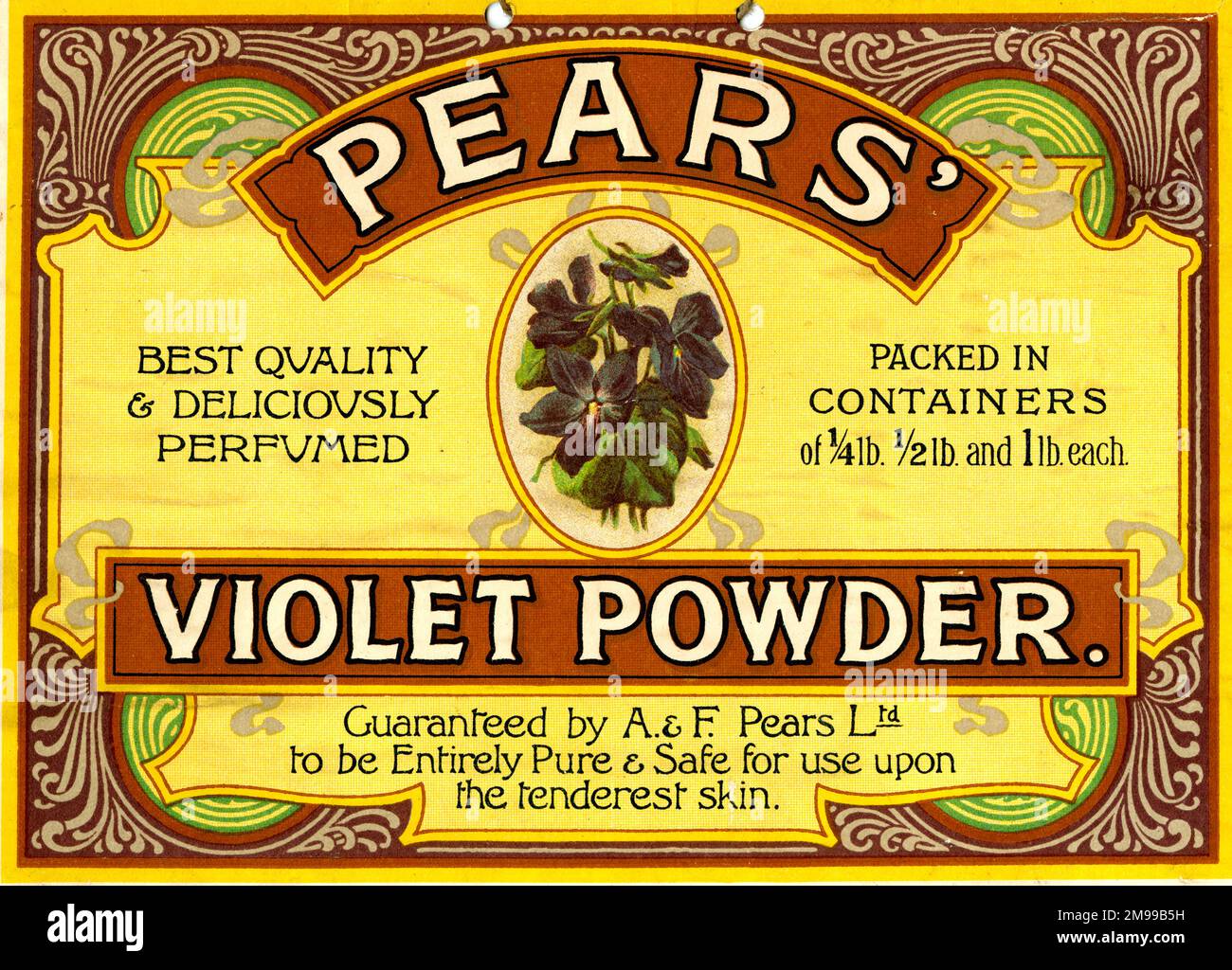 Advertising Showcard, A & F Pears, Violet Powder, entirely pure and safe for use upon the tenderest skin. Stock Photo