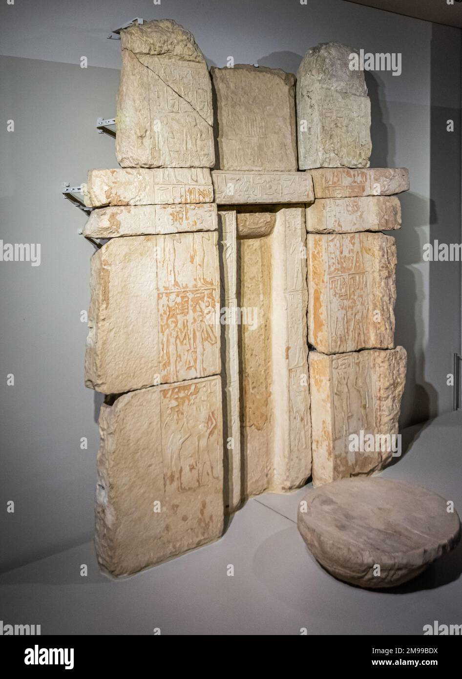 Ancient Egyptian False Door stele of Princess Wehemnefret, limestone, Old Kingdom, 4th Dynasty