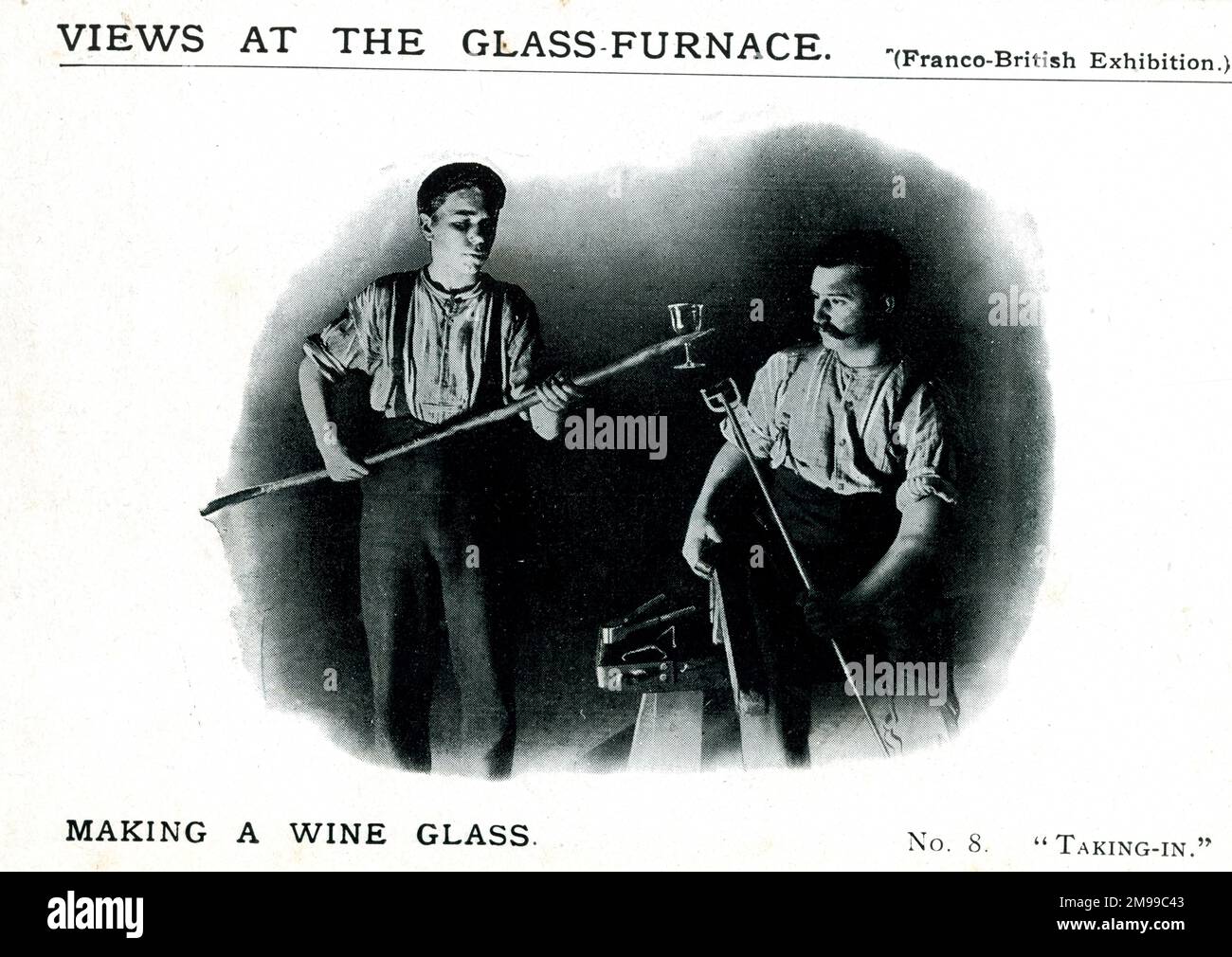 Franco-British Exhibition 1908 - Webb Glass - Making a Wine Glass - No. 8 Taking-In. Stock Photo