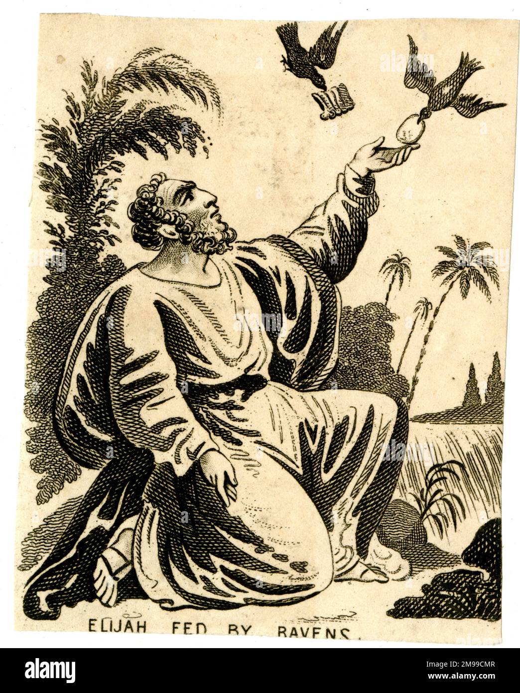 The prophet Elijah fed by ravens. Stock Photo