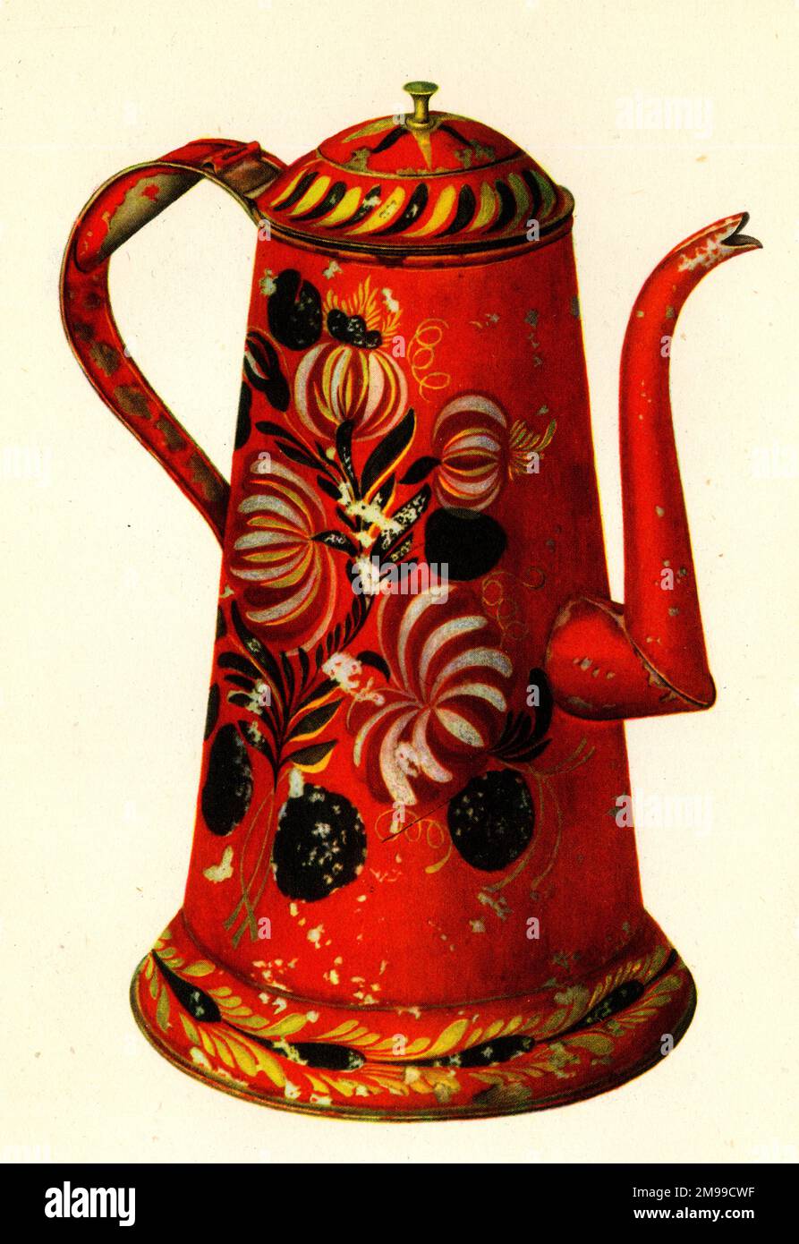 Popular Art in the USA - Toleware coffee pot, hand painted. Stock Photo