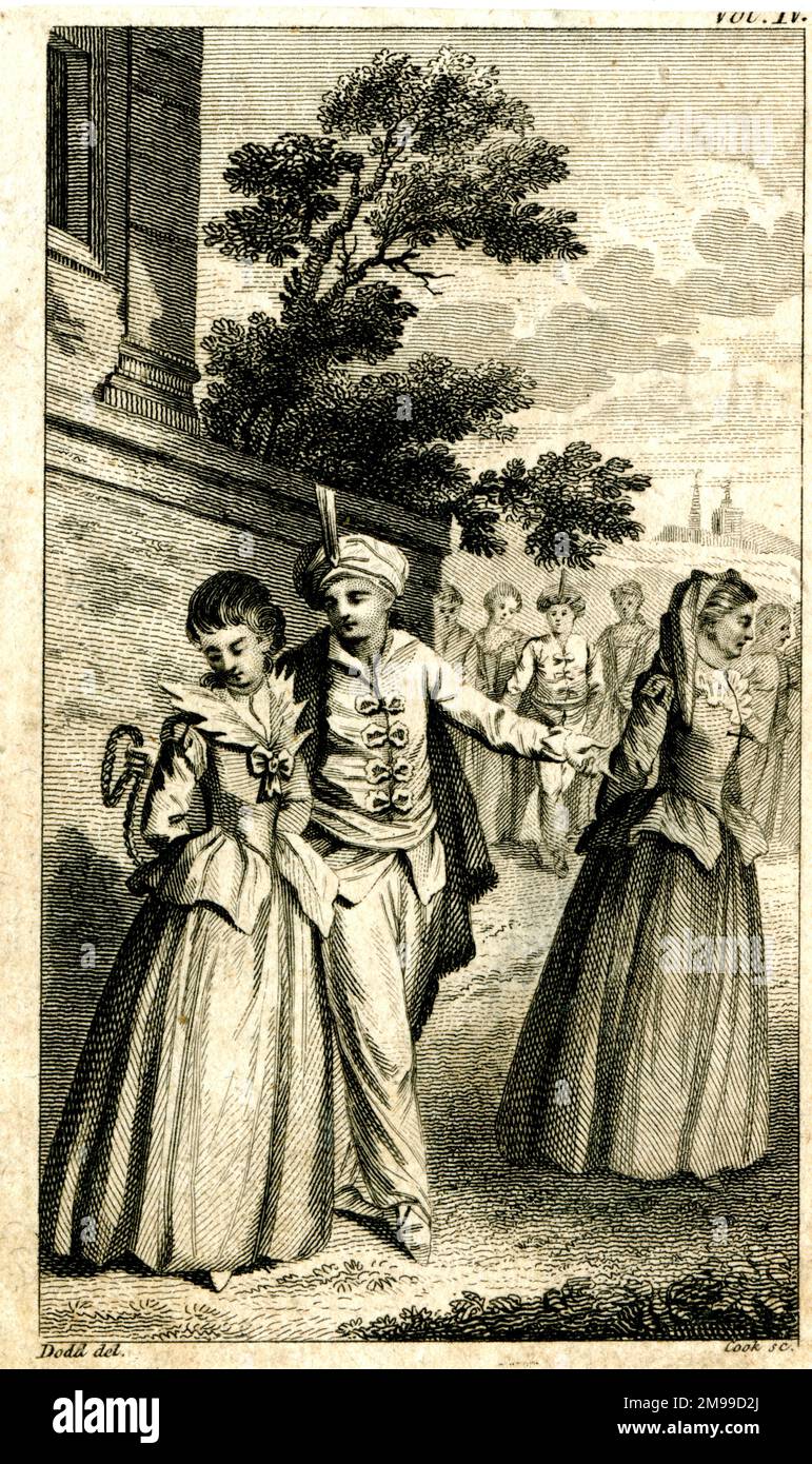 Illustration, Sidi Hali purchases his sisters and mother from slavery. Stock Photo