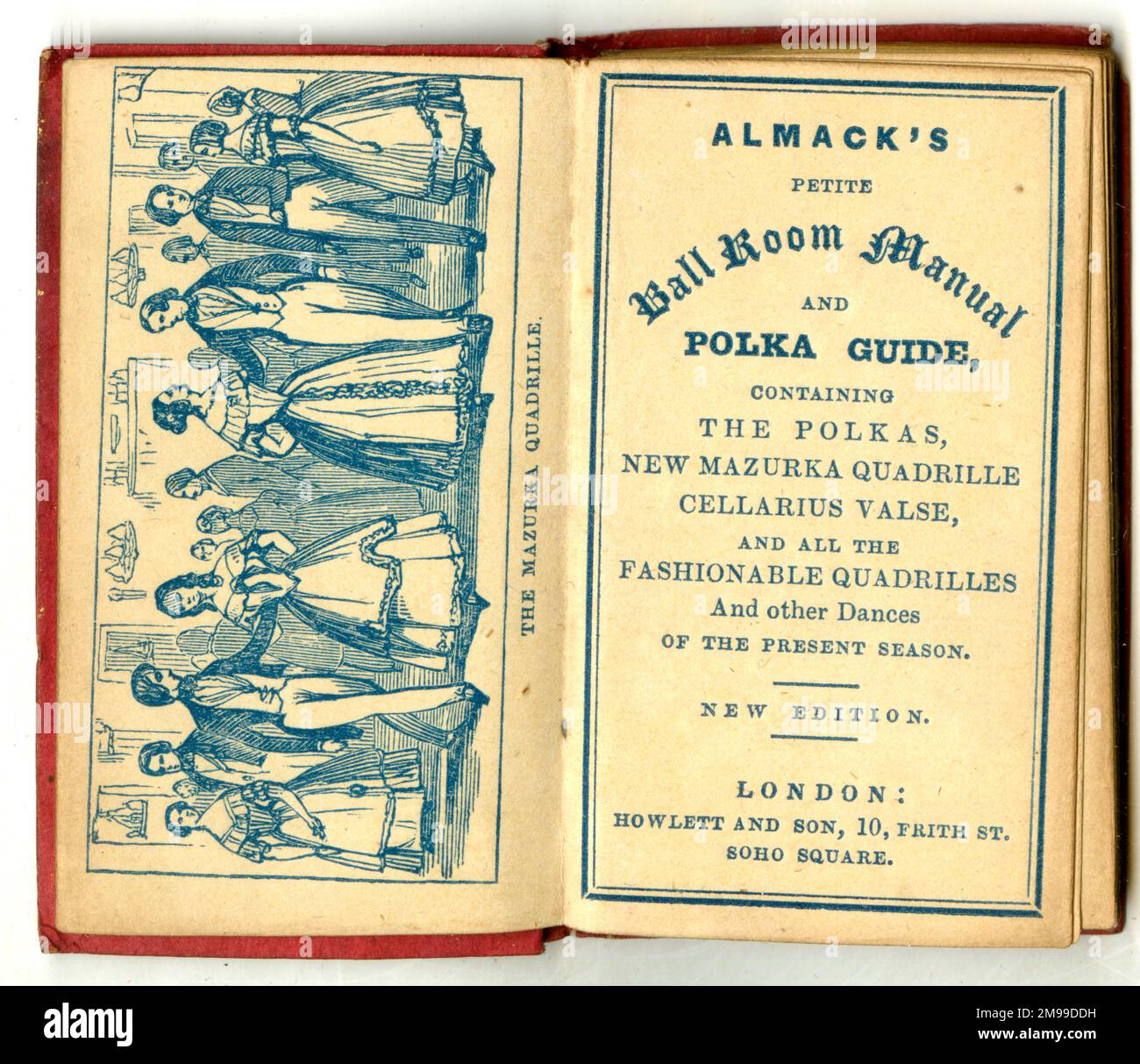Almack's Petite Ball-Room Manual and Polka Guide - Title Page and Frontispiece. Stock Photo