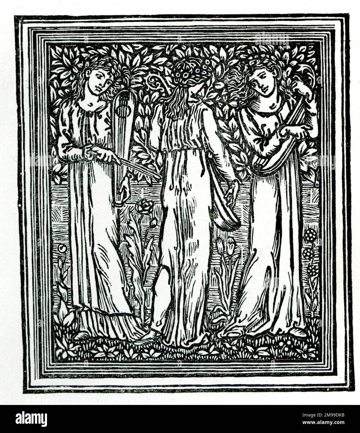 Illustration, The Earthly Paradise, an epic poem by William Morris. The Three Graces title page for the 1890 edition. Stock Photo