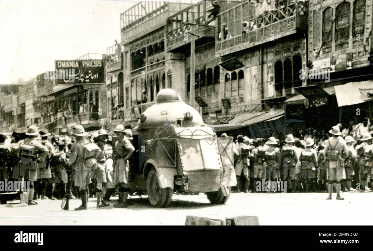 Indian 2nd-18th Royal Garhwal Rifles armoured car at Peshawar, India, during a period of civil disobedience instigated by Gandhi, 23 April 1930. Stock Photo