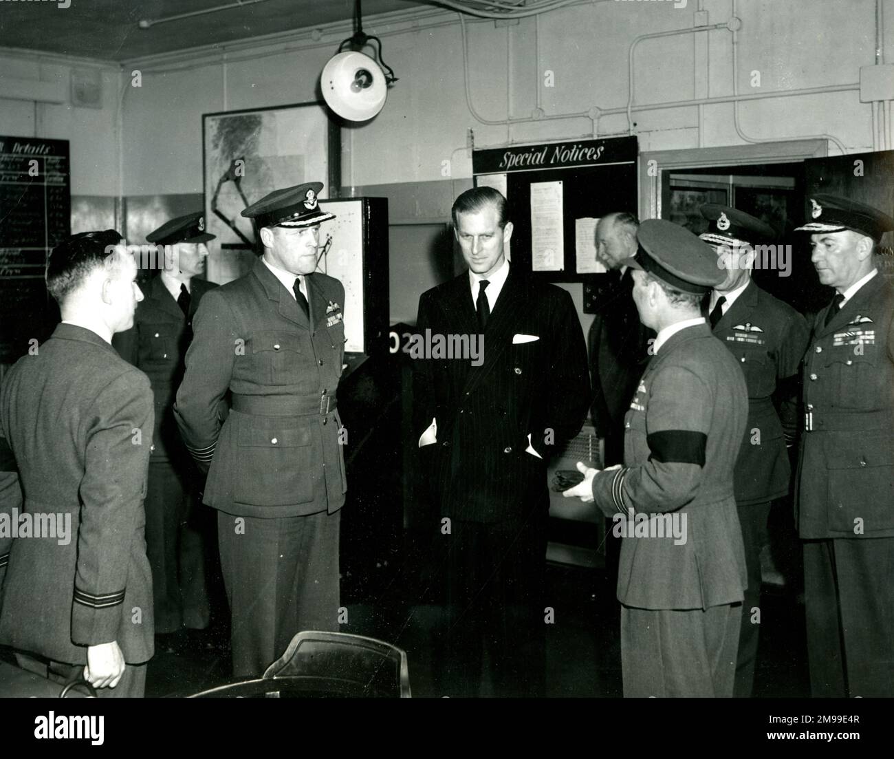 Prince Philip visiting RAF officers. Stock Photo
