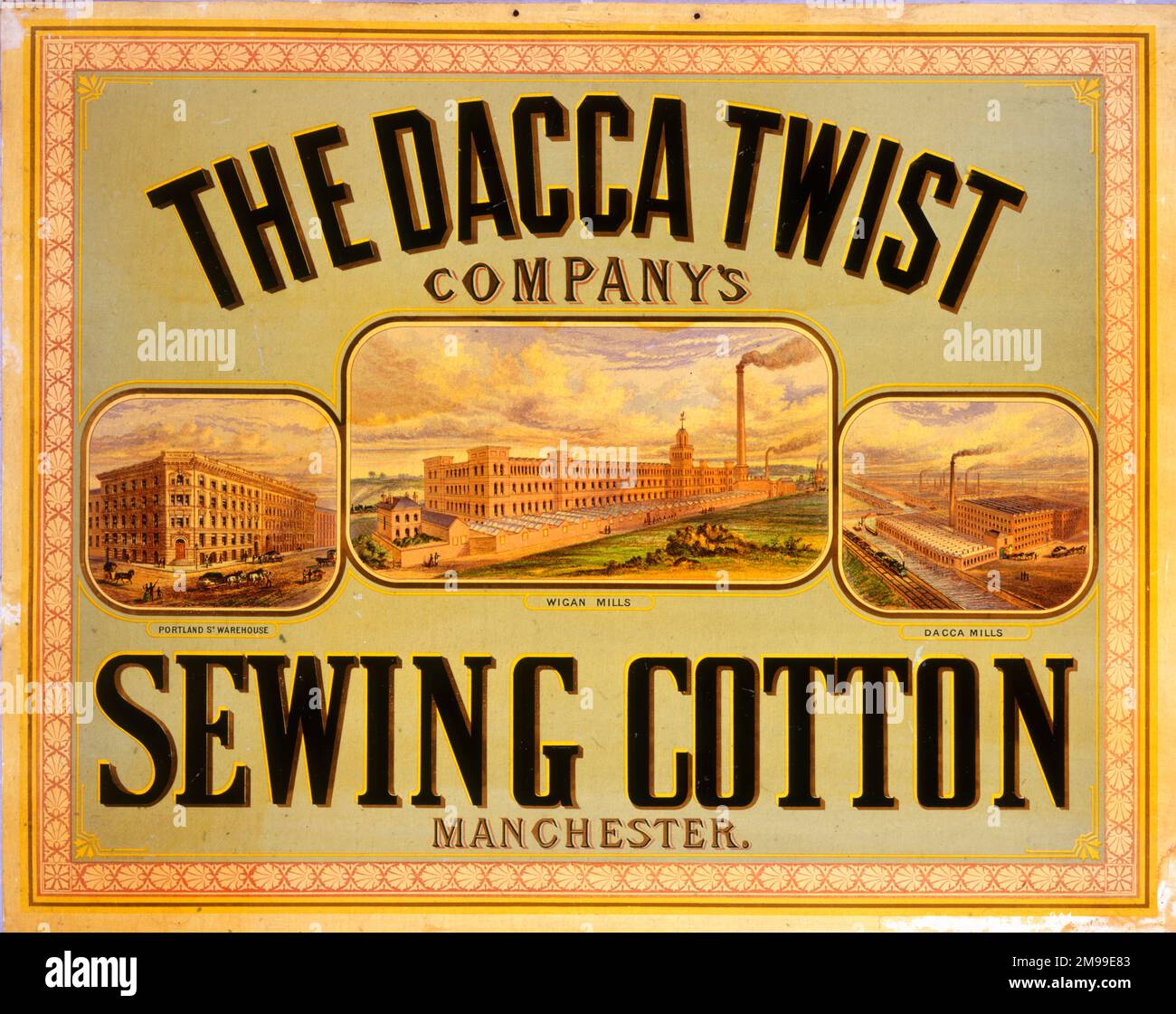 Advertising showcard, The Dacca Twist Company's Sewing Cotton, Manchester. Stock Photo