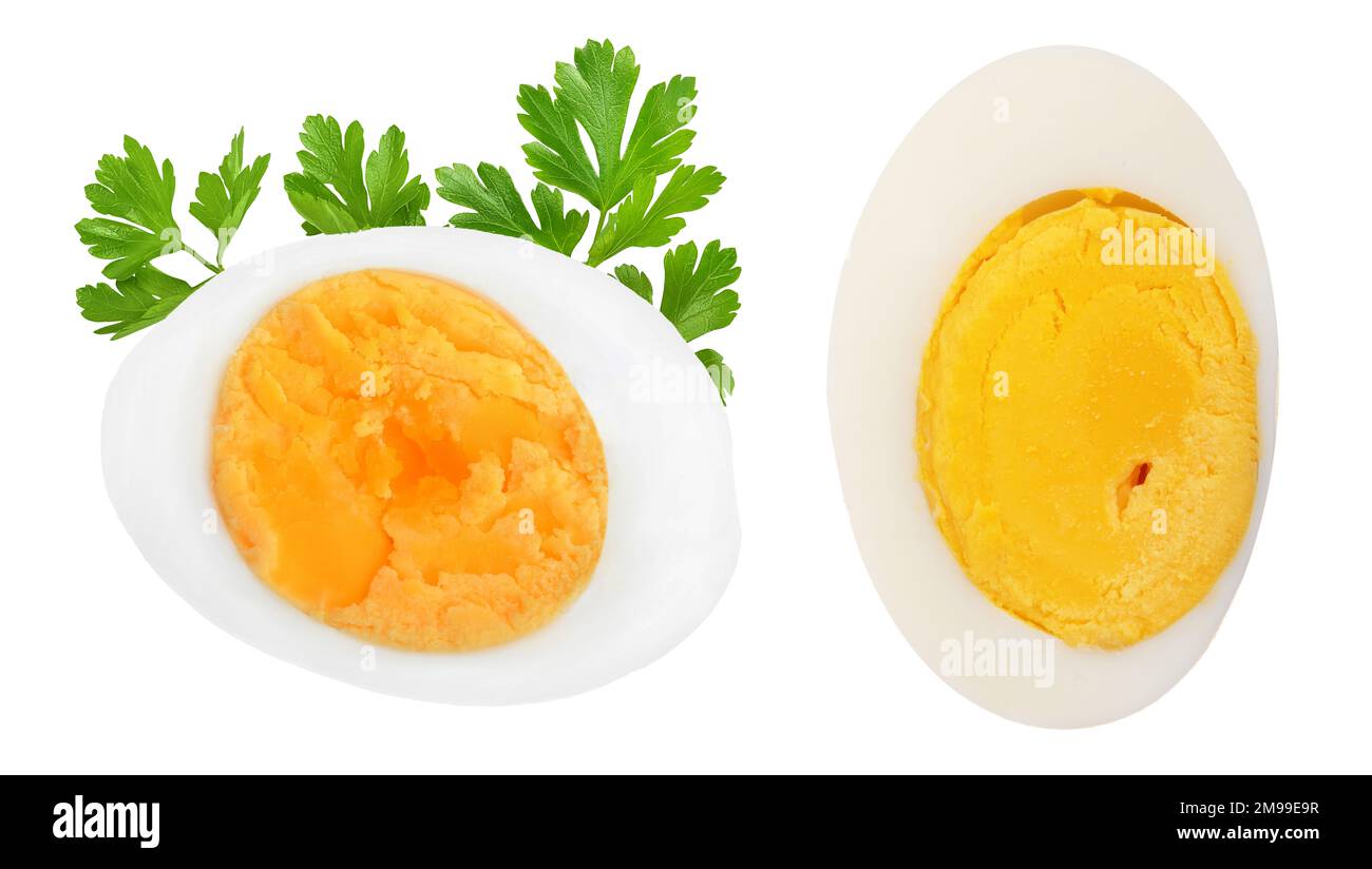 half boiled egg isolated on white background. Top view Stock Photo Alamy