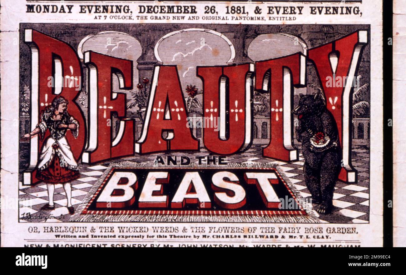Pantomime playbill design, Beauty and the Beast, Theatre Royal