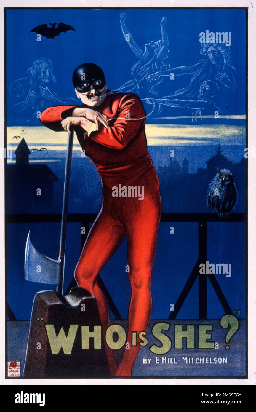 Theatre poster, Who is She, by Mitchelson. Stock Photo