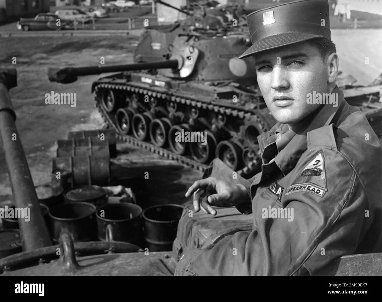 Elvis Presley (1935-1977) in the US Army. Elvis Presley during his military service at Ray Barracks, Germany, c. 1958 Stock Photo