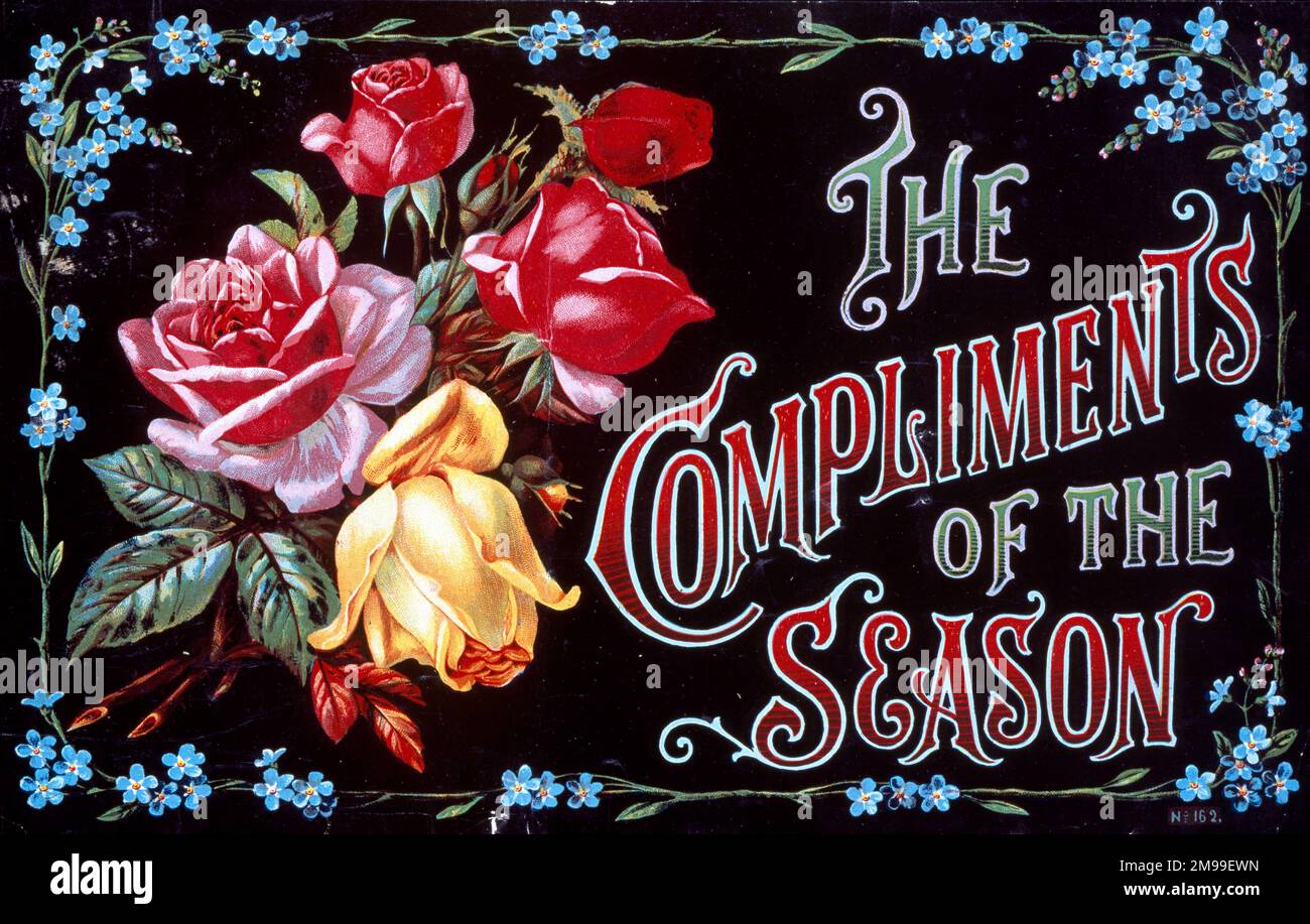 Christmas display sign, The Compliments of the Season. Stock Photo