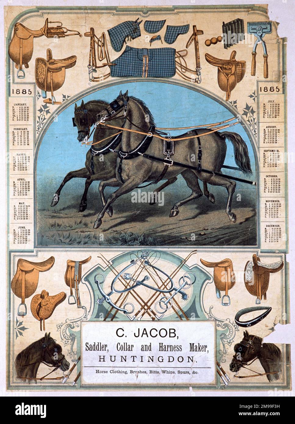 Calendar, C Jacob, Saddler, Collar and Harness Maker, Huntingdon. Stock Photo