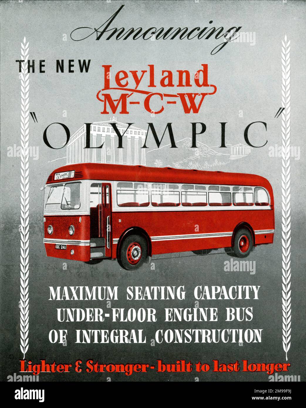 Advert, Olympic single-decker coach by Leyland. Stock Photo