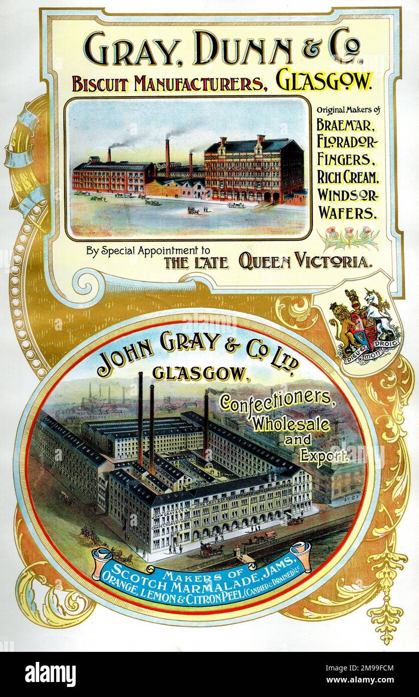 Adverts, Gray, Dunn & Co, Glasgow, and John Gray & Co Ltd, Glasgow. Stock Photo