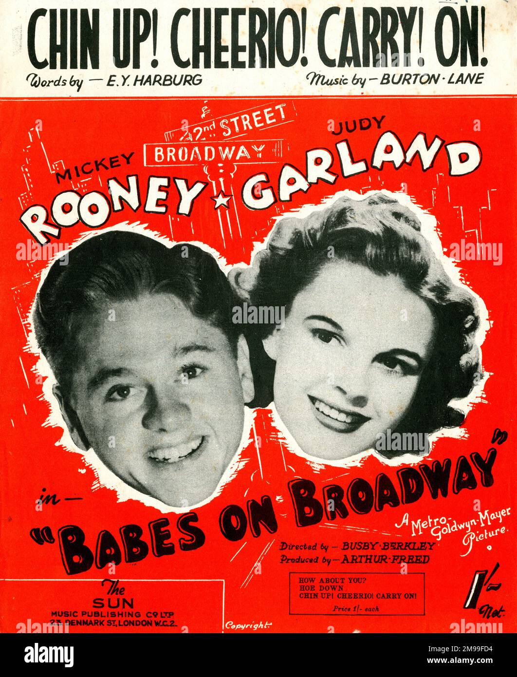 Music cover, Chin Up! Cheerio! Carry On! sung by Mickey Rooney and Judy Garland in Babes on Broadway. Stock Photo