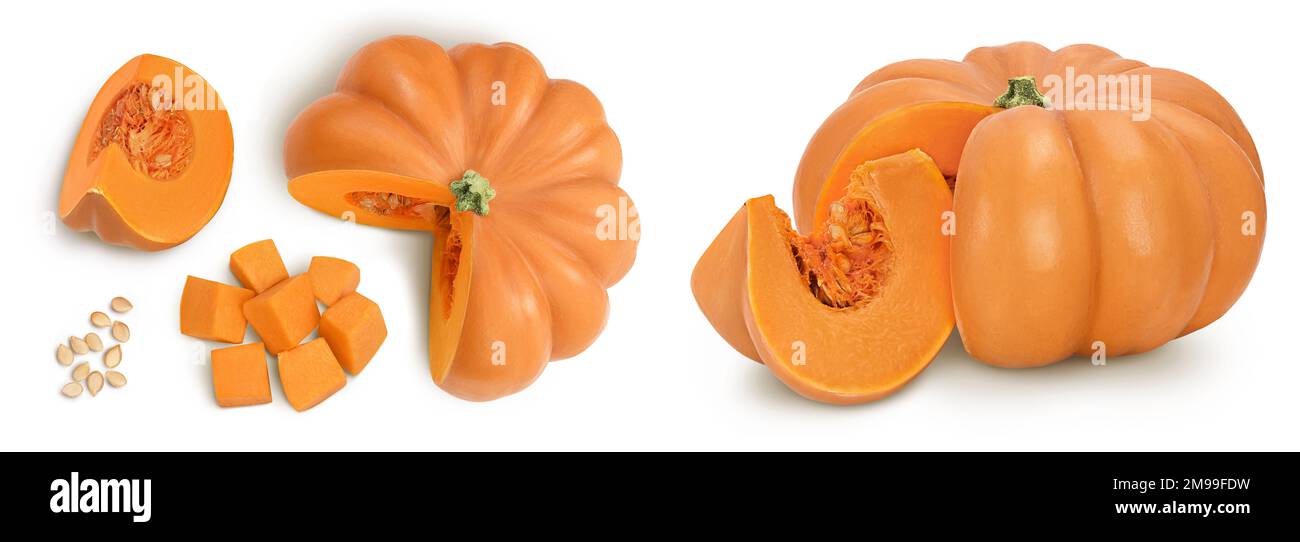 Fresh orange pumpkin isolated on white background with full depth of ...