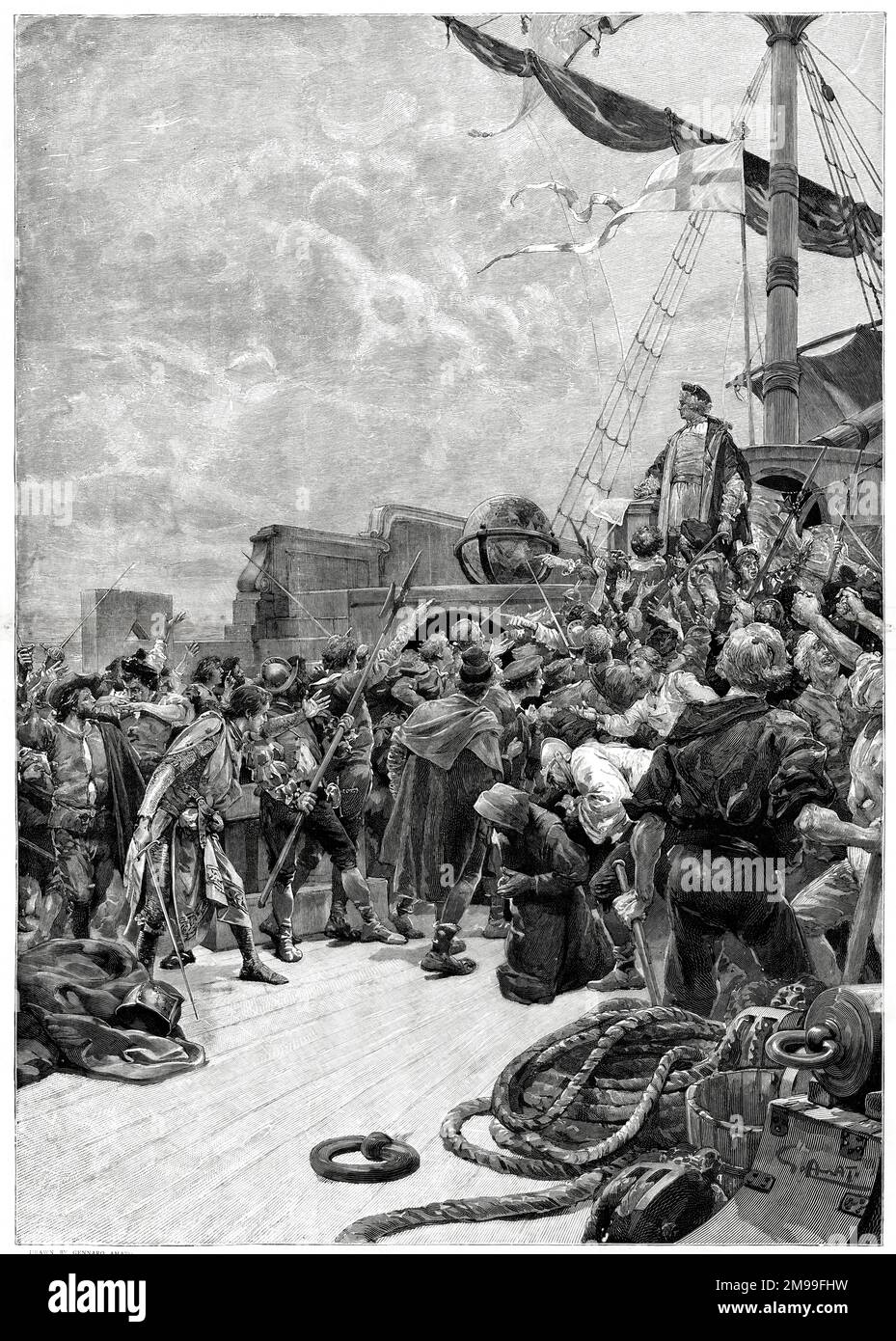 The mutiny on board Columbus's ship. Stock Photo