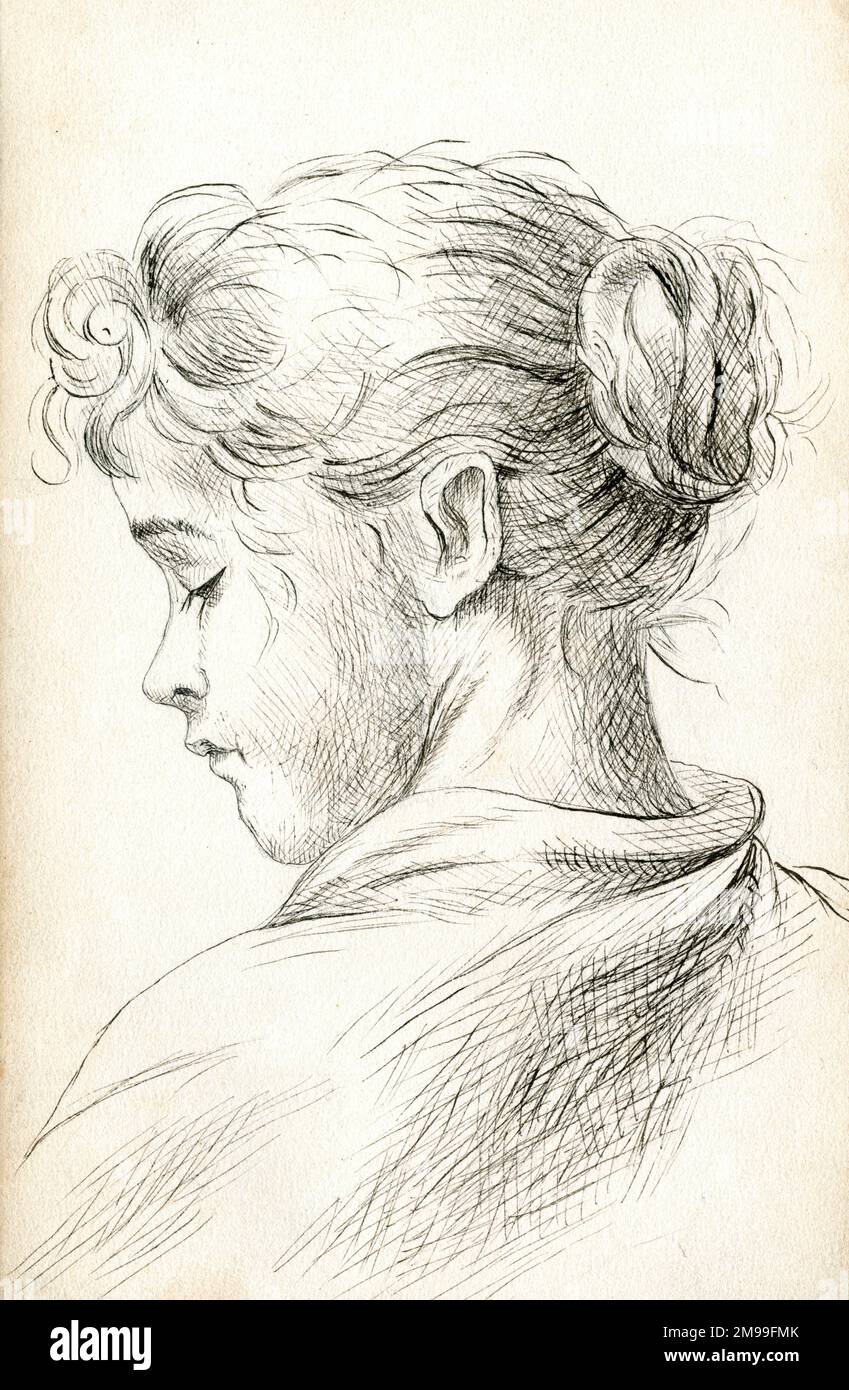 Artwork by Florence Auerbach, profile of a young woman. Stock Photo