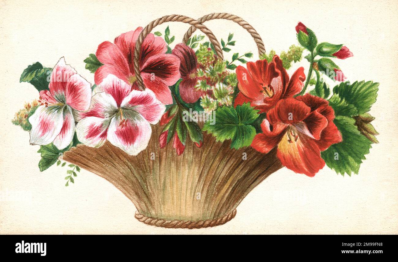 Artwork by Florence Auerbach, basket of variegated flowers. Stock Photo