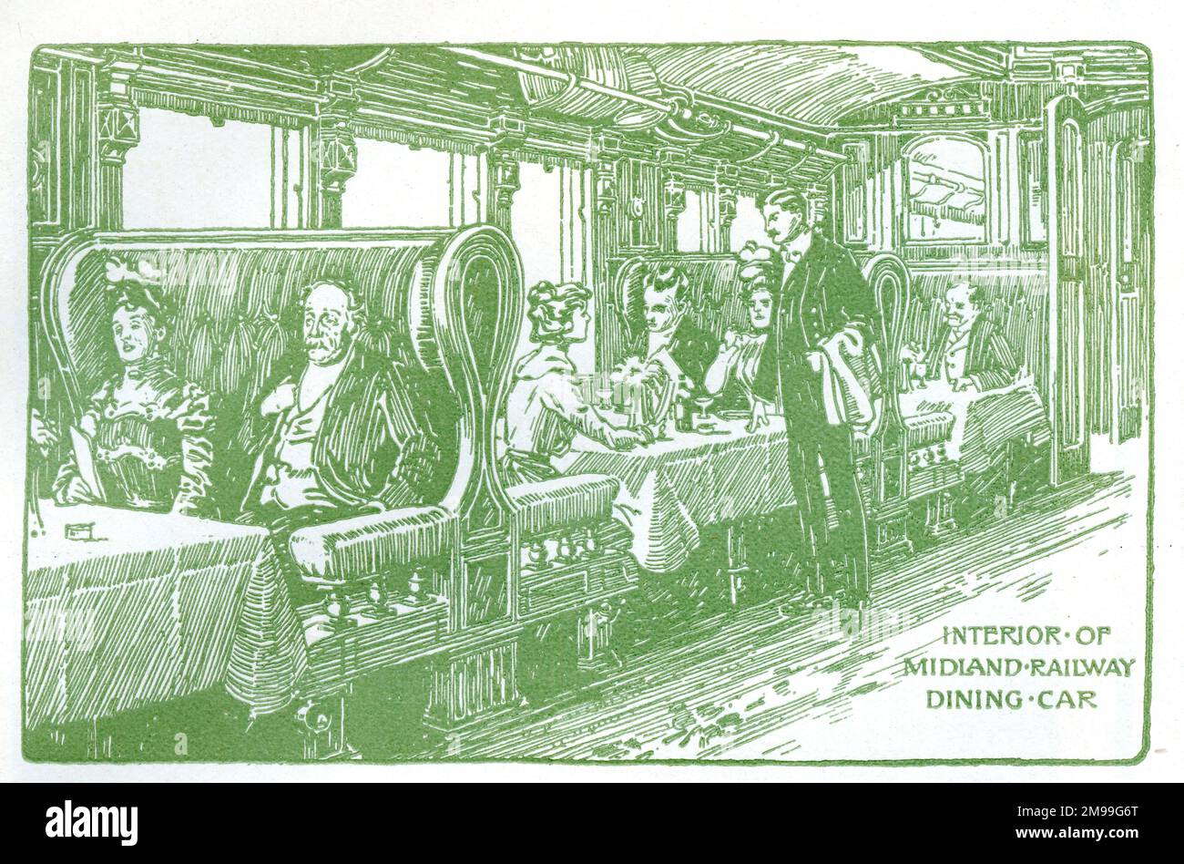 Interior of a Midland Railway Dining Car, with passengers. Stock Photo