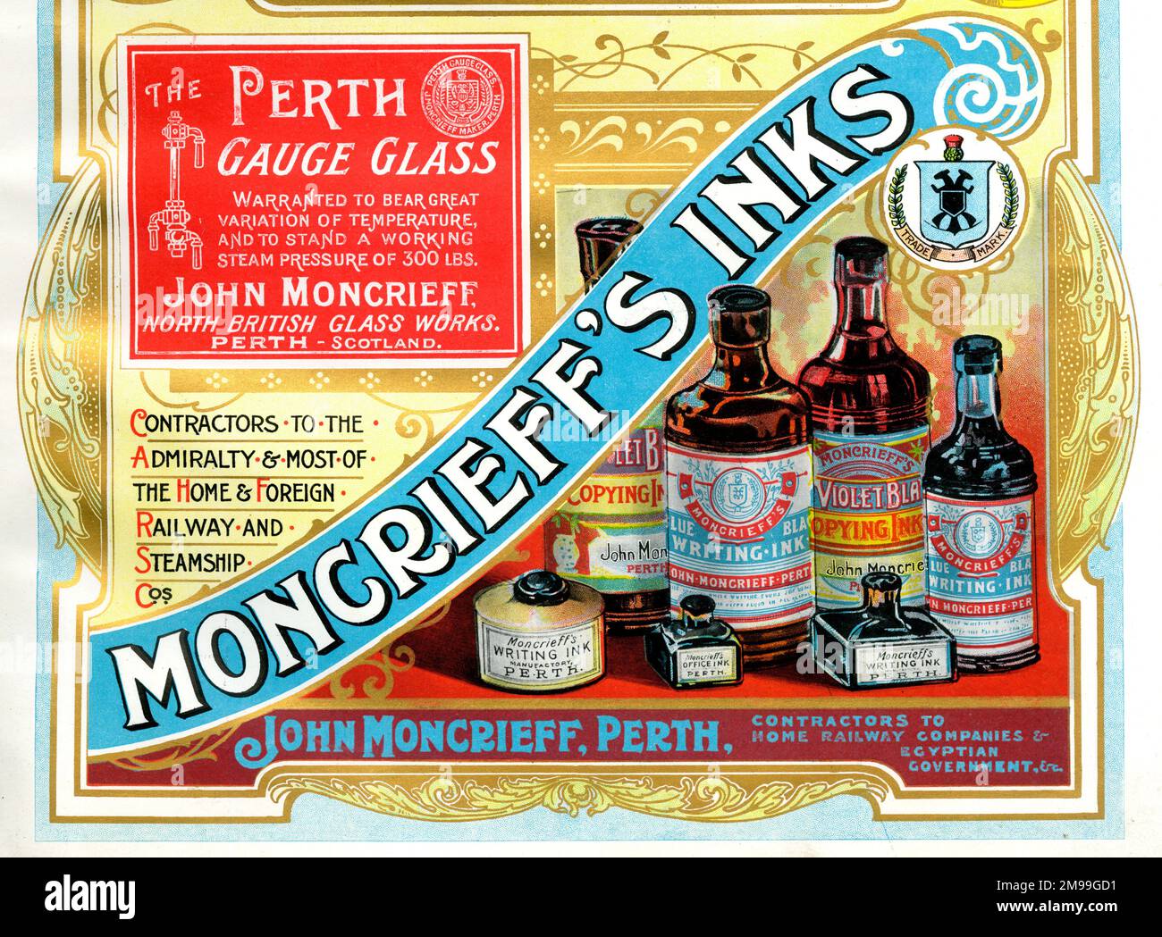 Advert for Moncrieff's Inks, Perth, Scotland. Stock Photo
