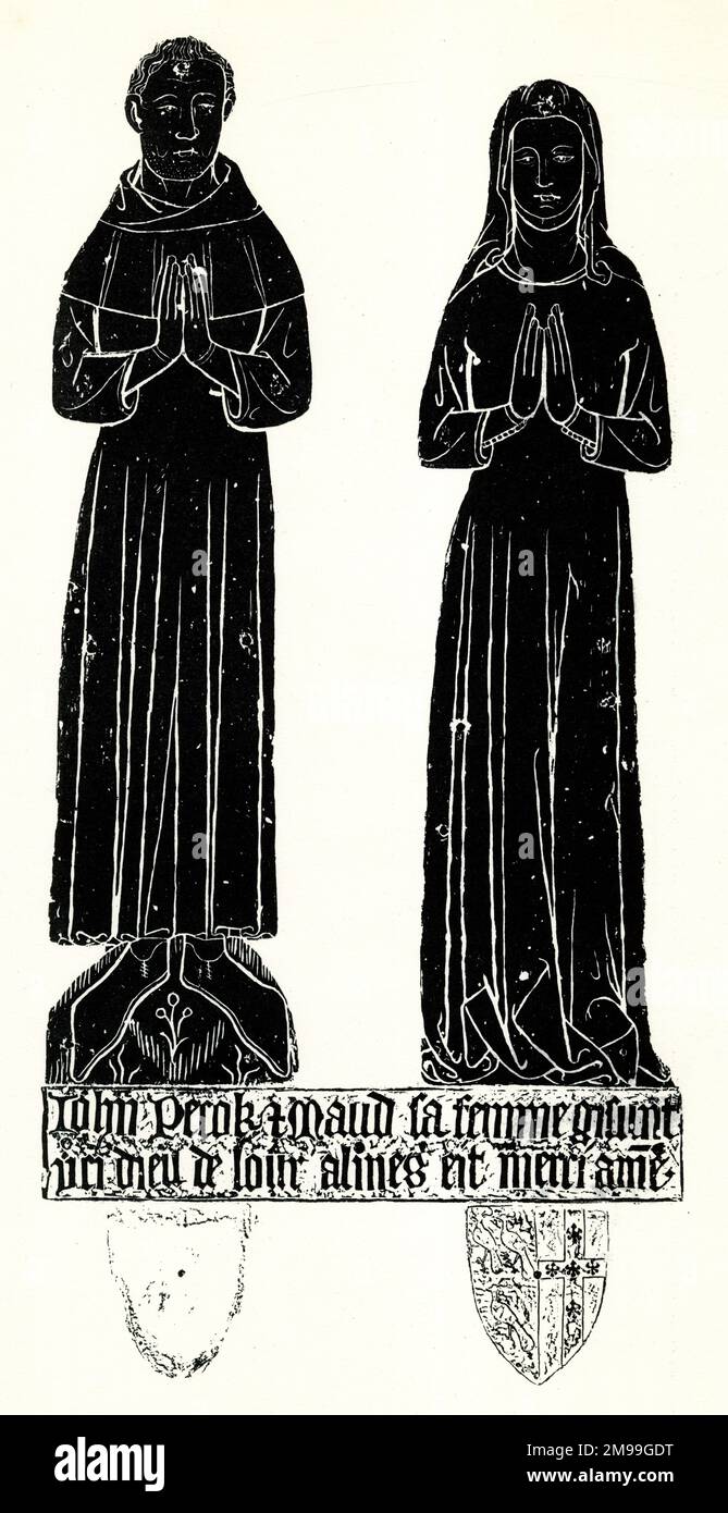 Monumental Brass Rubbing, John and Maud Pecock (Pecok, Peacock), St Michael's Church, St Albans, Hertfordshire. Stock Photo