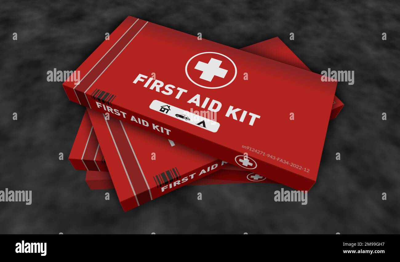 First Aid Kit and emergency box production line. Medical emergency ...